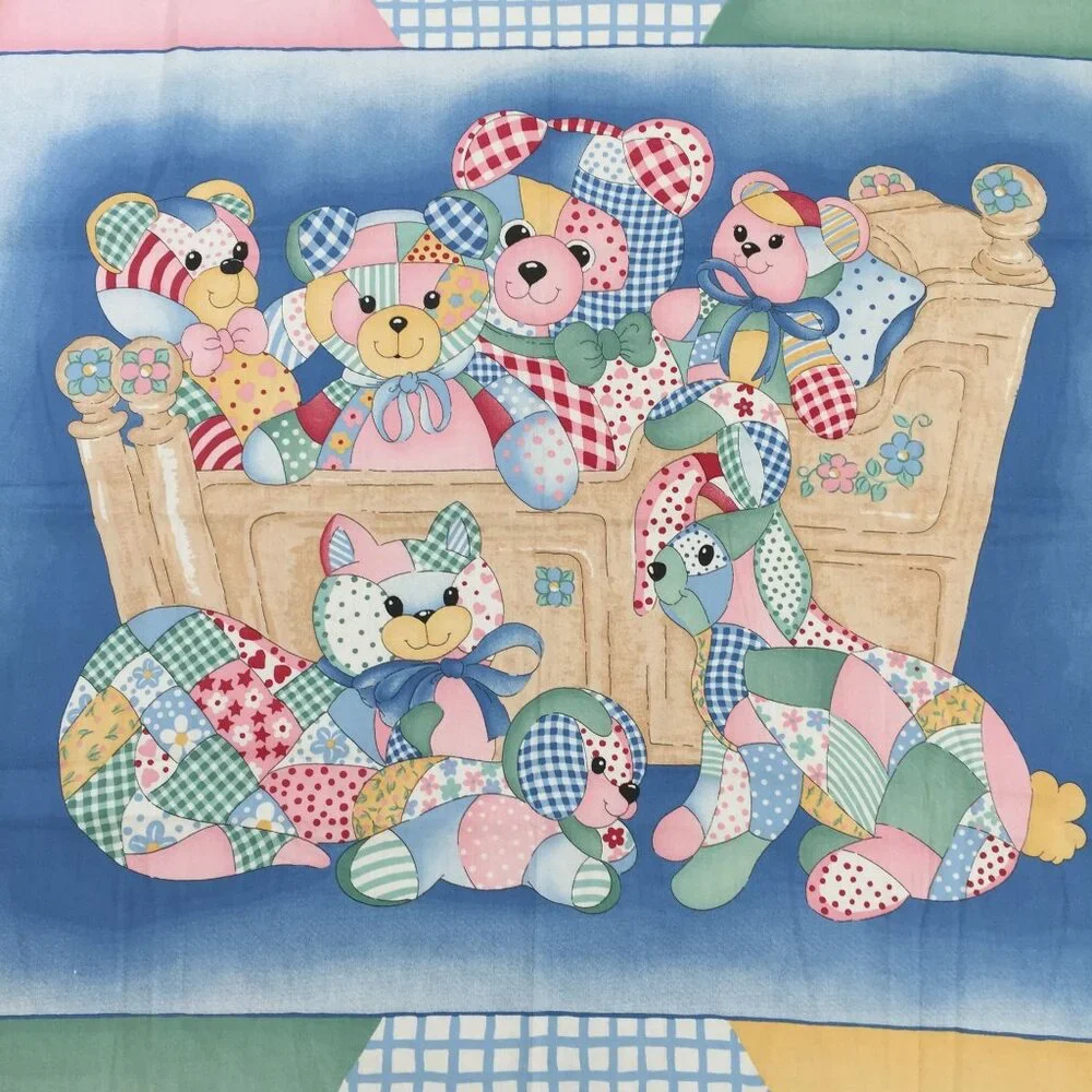 Vtg Helen Paule Calico Critters Fabric Panel Baby Blanket 44x35